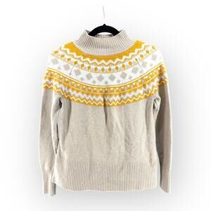 Tahari Mustard Cream Sweater | Sz Small | Nordic Fair Isle Grannycore Cozycore